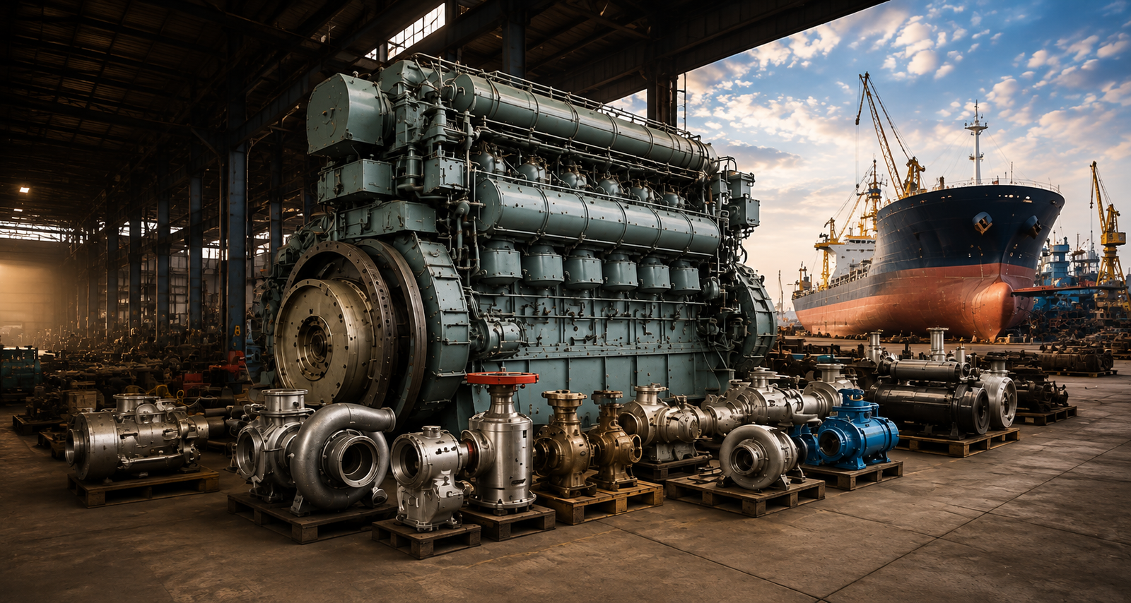 Marine spare parts supplier from Alang India with used marine machinery and engine spare parts