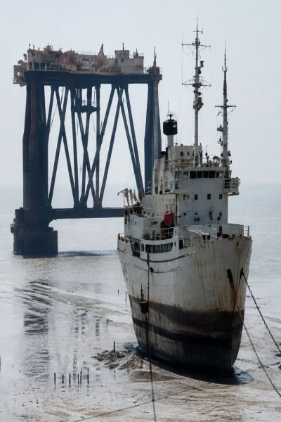 Dismantled vessel at a coastal ship recycling yard
